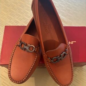 Salvatore Ferragamo Women’s Tan Loafers with Metal Accent